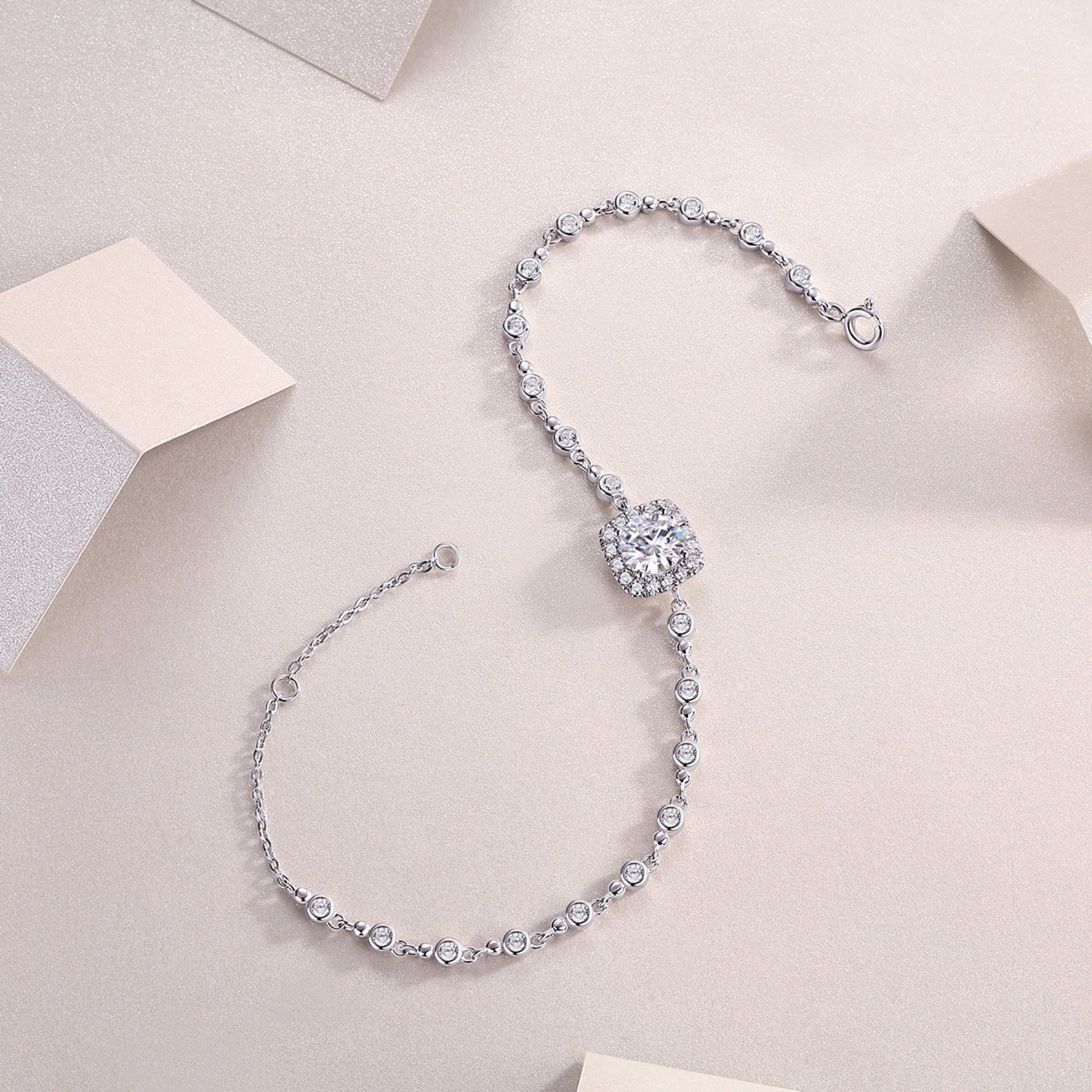 Orbita Moissanite Station Bracelet in Sterling Silver