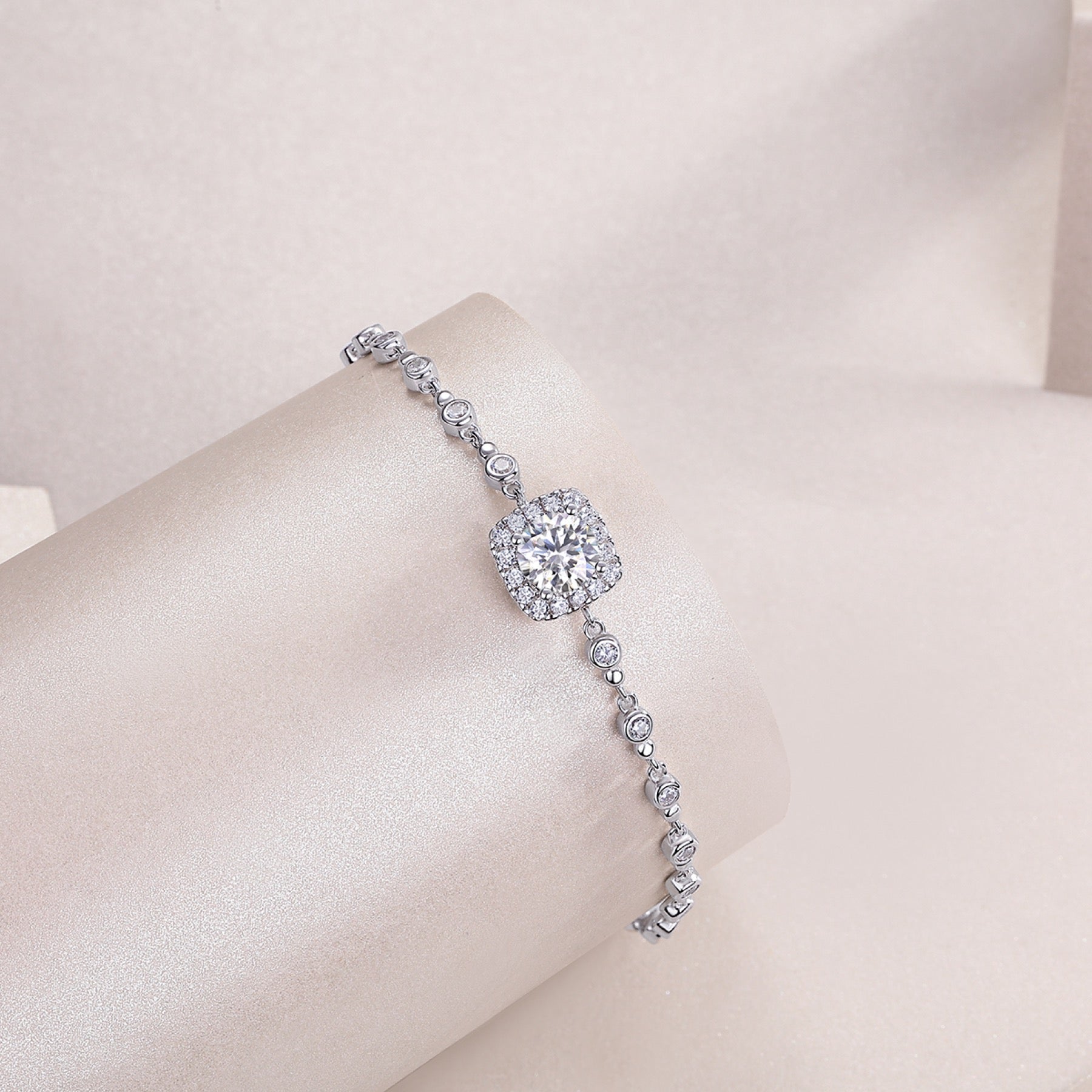 Orbita Moissanite Station Bracelet in Sterling Silver