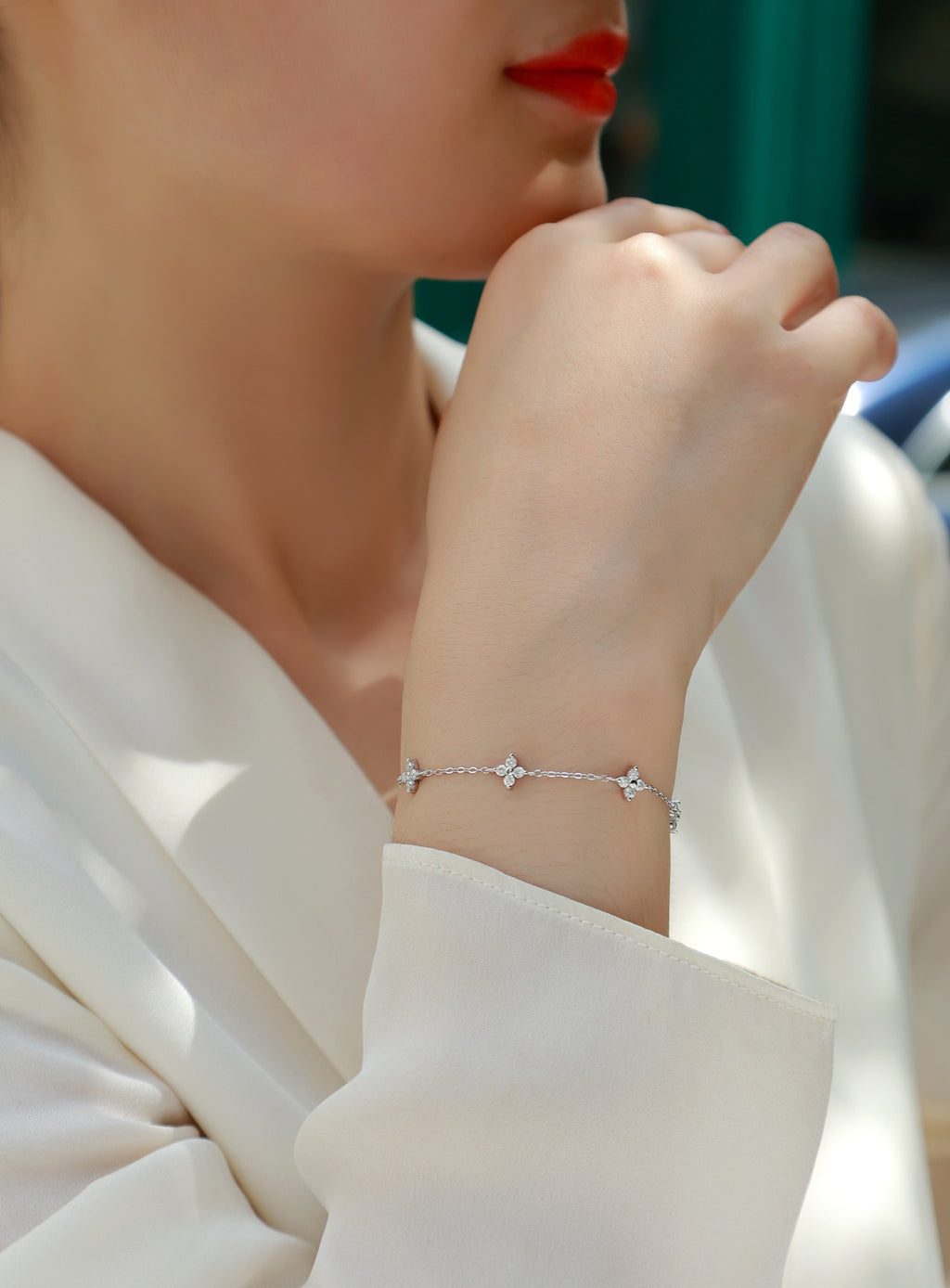 Fioretti Moissanite Chain Bracelet in Sterling Silver