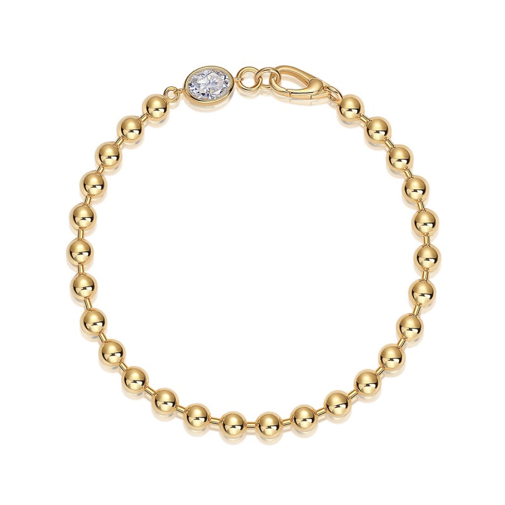 Perlaoro Moissanite Beaded Bracelet in Gold-Tone Sterling Silver