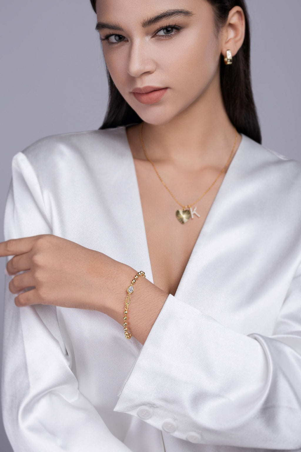 Perlaoro Moissanite Beaded Bracelet in Gold-Tone Sterling Silver