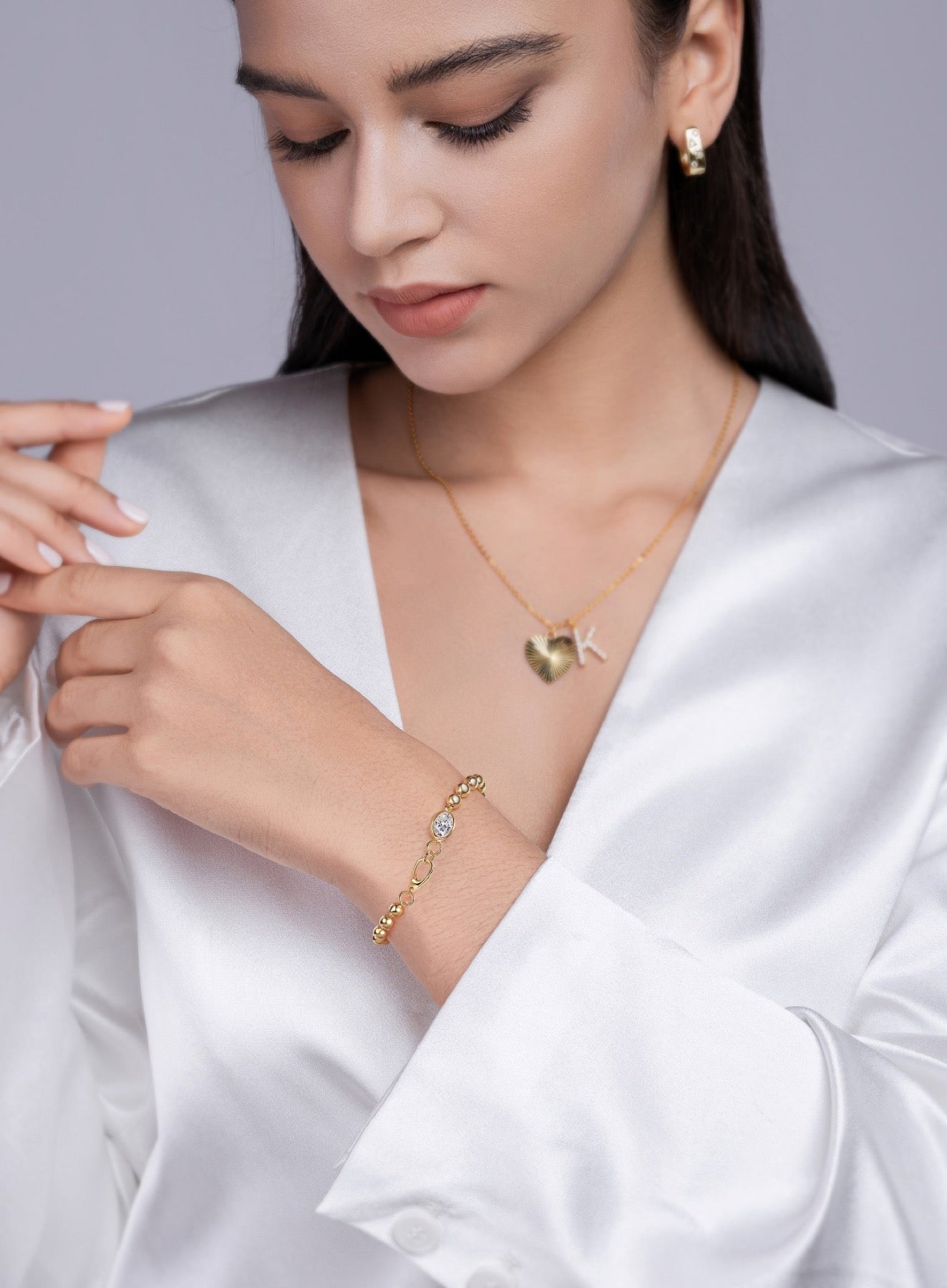 Perlaoro Moissanite Beaded Bracelet in Gold-Tone Sterling Silver