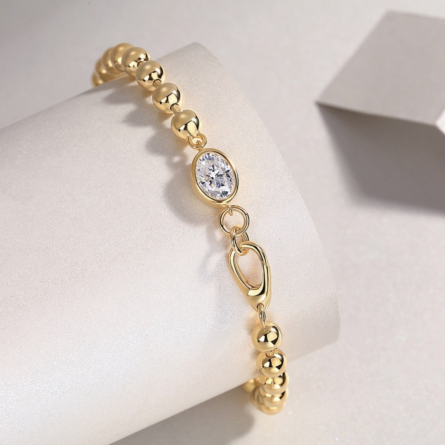 Perlaoro Moissanite Beaded Bracelet in Gold-Tone Sterling Silver