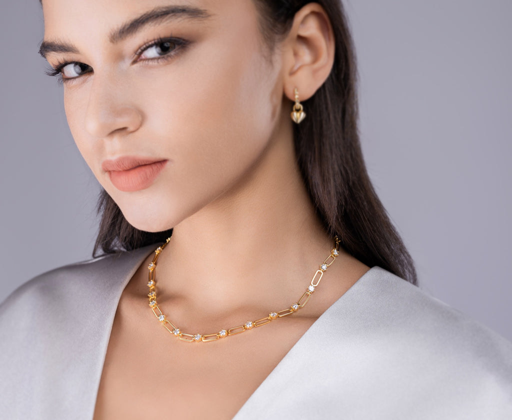 Graffetta Moissanite Chain Bracelet in Gold-Tone Sterling Silver