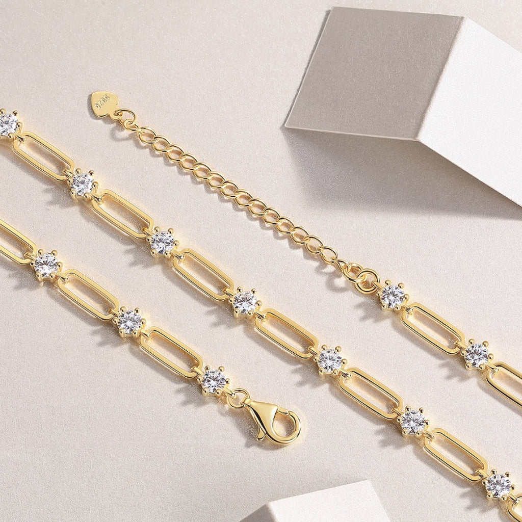 Graffetta Moissanite Chain Bracelet in Gold-Tone Sterling Silver