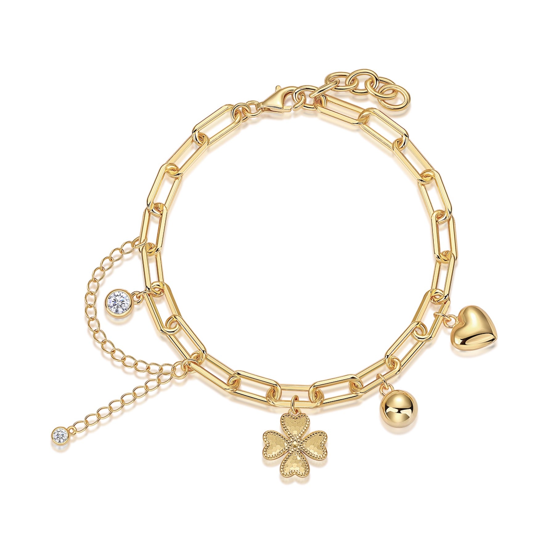 Portafortuna Moissanite Charm Bracelet in Gold-Tone Sterling Silver
