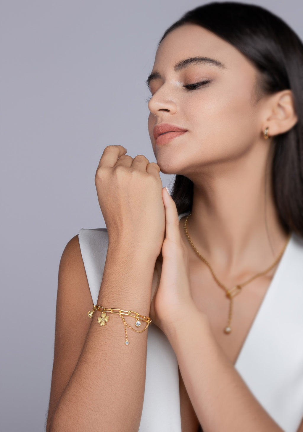 Portafortuna Moissanite Charm Bracelet in Gold-Tone Sterling Silver