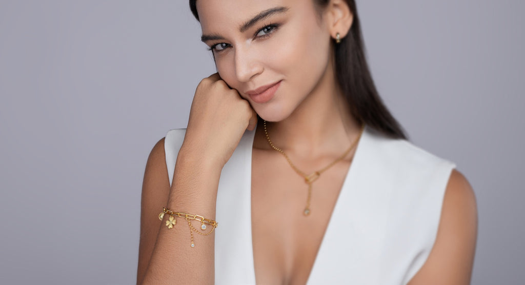 Portafortuna Moissanite Charm Bracelet in Gold-Tone Sterling Silver
