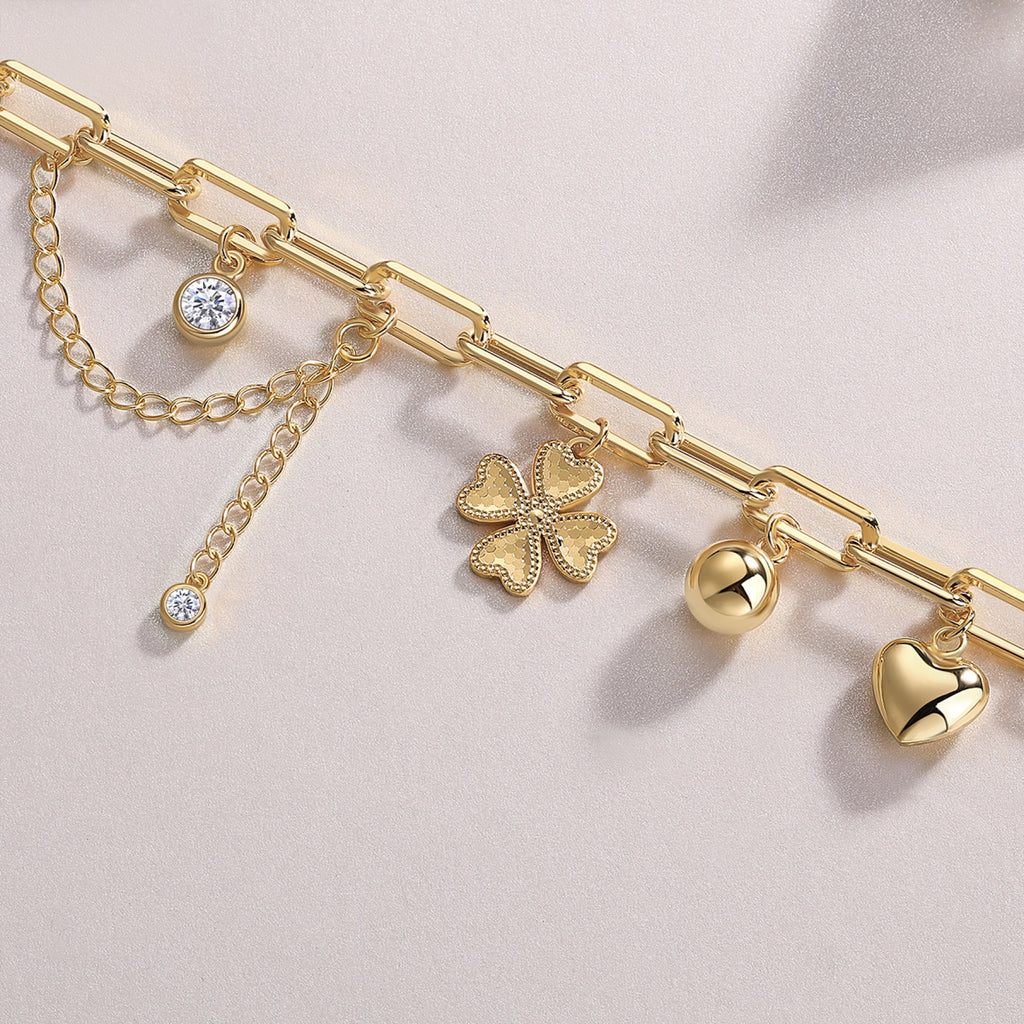 Portafortuna Moissanite Charm Bracelet in Gold-Tone Sterling Silver