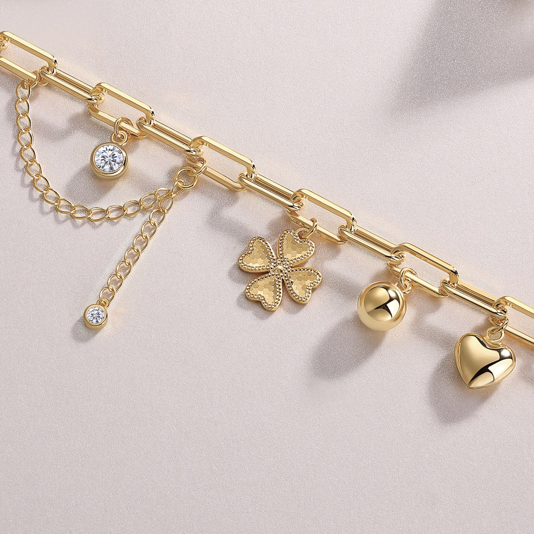 Portafortuna Moissanite Charm Bracelet in Gold-Tone Sterling Silver