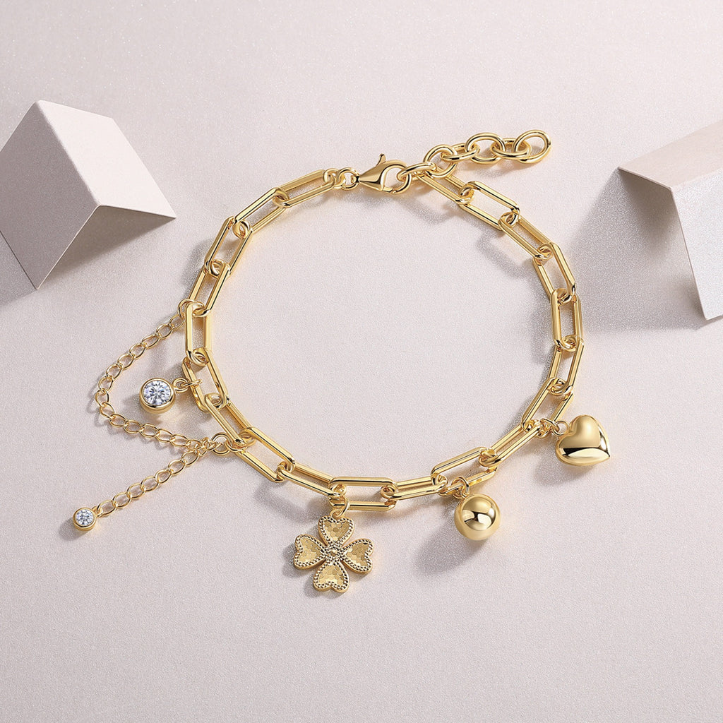 Portafortuna Moissanite Charm Bracelet in Gold-Tone Sterling Silver