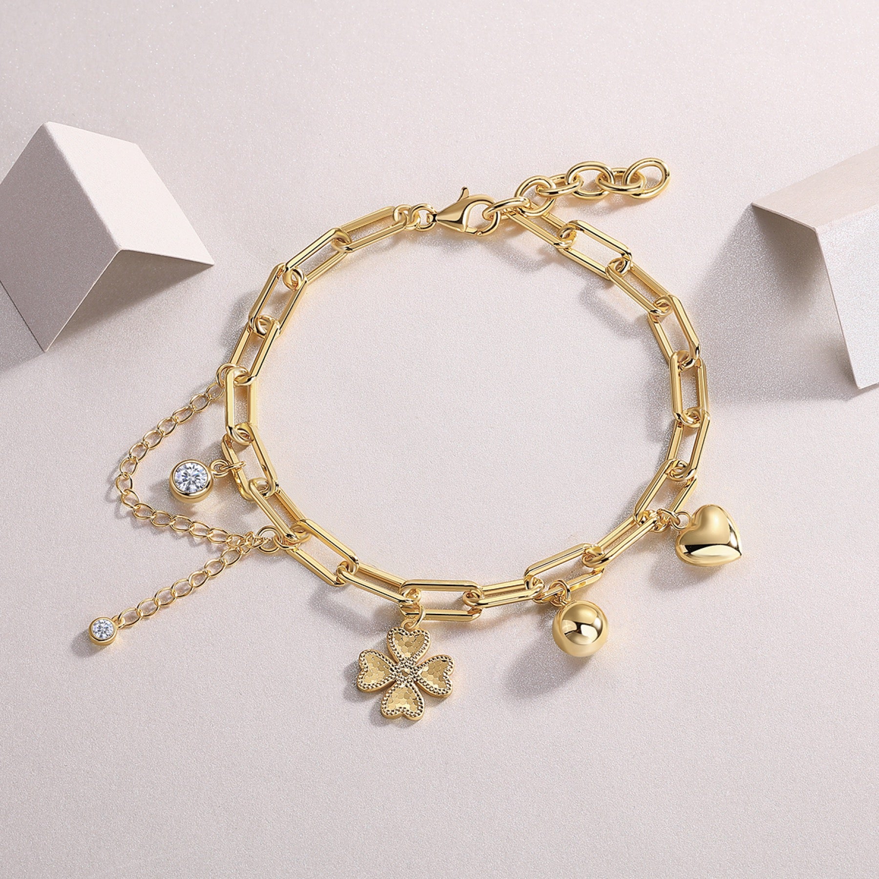 Portafortuna Moissanite Charm Bracelet in Gold-Tone Sterling Silver