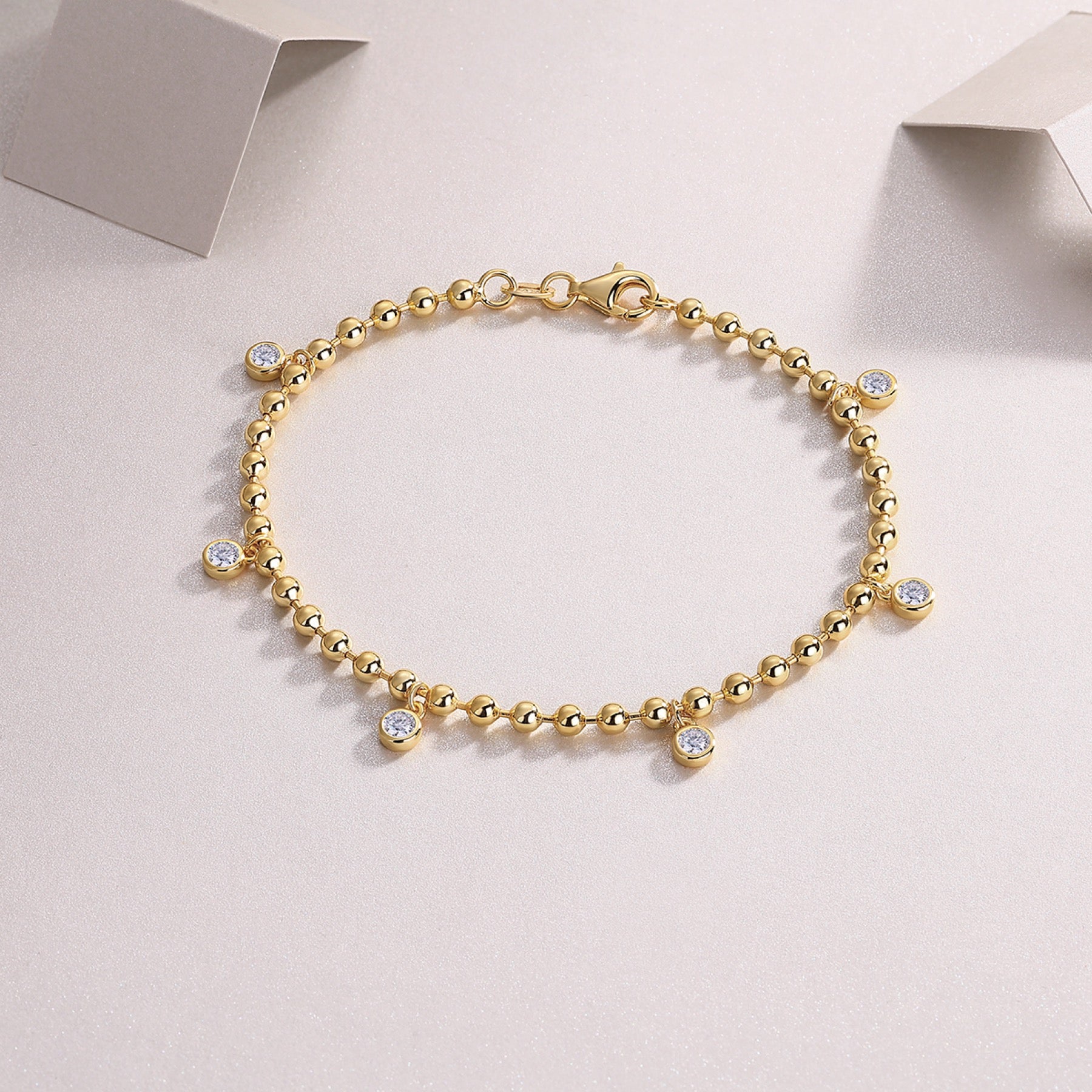 Chime Moissanite Beaded Bracelet in Gold-Tone Sterling Silver