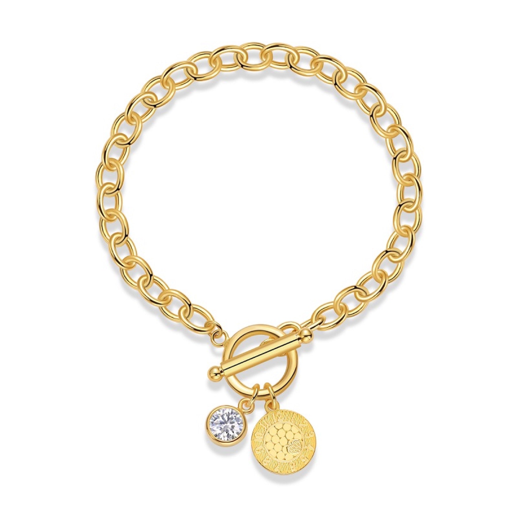 Sentiero Moissanite Chain Bracelet in Gold-Tone Sterling Silver