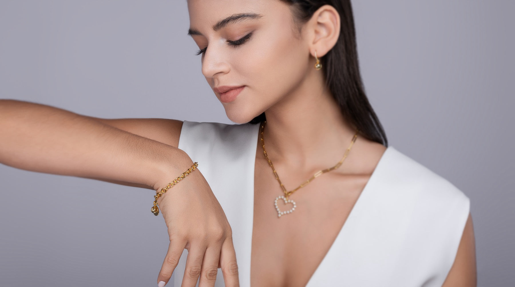 Sentiero Moissanite Chain Bracelet in Gold-Tone Sterling Silver