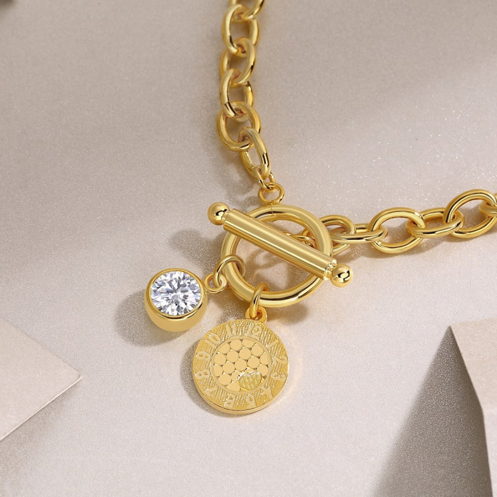 Sentiero Moissanite Chain Bracelet in Gold-Tone Sterling Silver