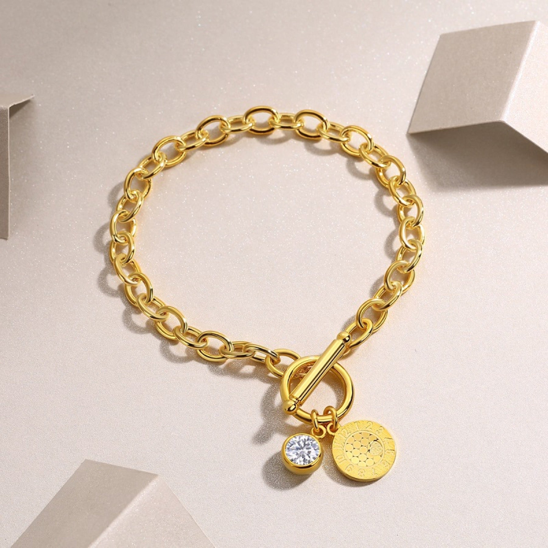Sentiero Moissanite Chain Bracelet in Gold-Tone Sterling Silver