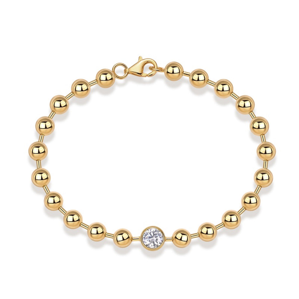 Perlaggio Moissanite Beaded Bracelet in Gold-Tone Sterling Silver