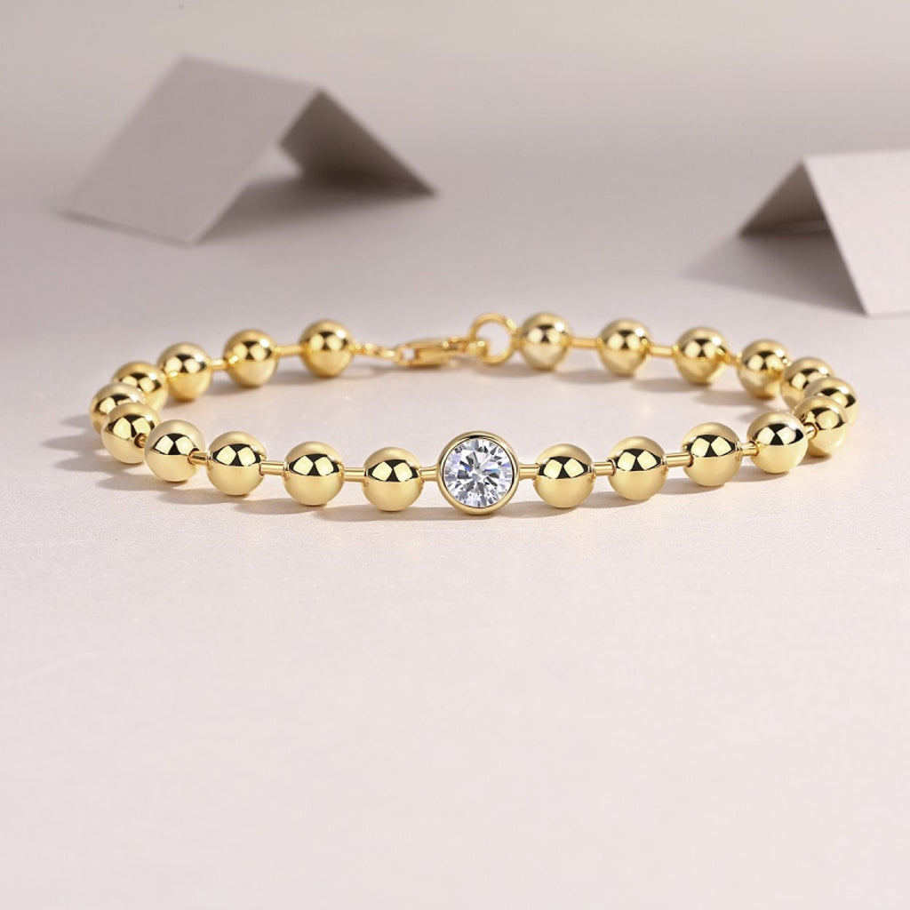 Perlaggio Moissanite Beaded Bracelet in Gold-Tone Sterling Silver