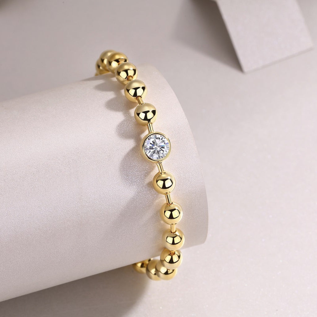 Perlaggio Moissanite Beaded Bracelet in Gold-Tone Sterling Silver