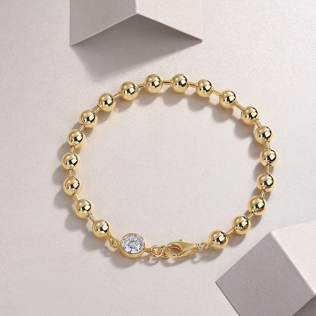 Perlastra Moissanite Beaded Bracelet in Gold-Tone Sterling Silver