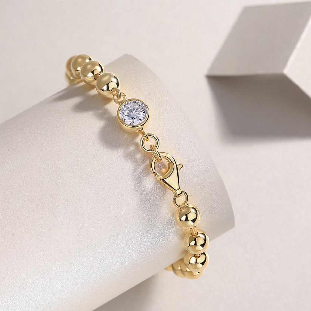 Perlastra Moissanite Beaded Bracelet in Gold-Tone Sterling Silver