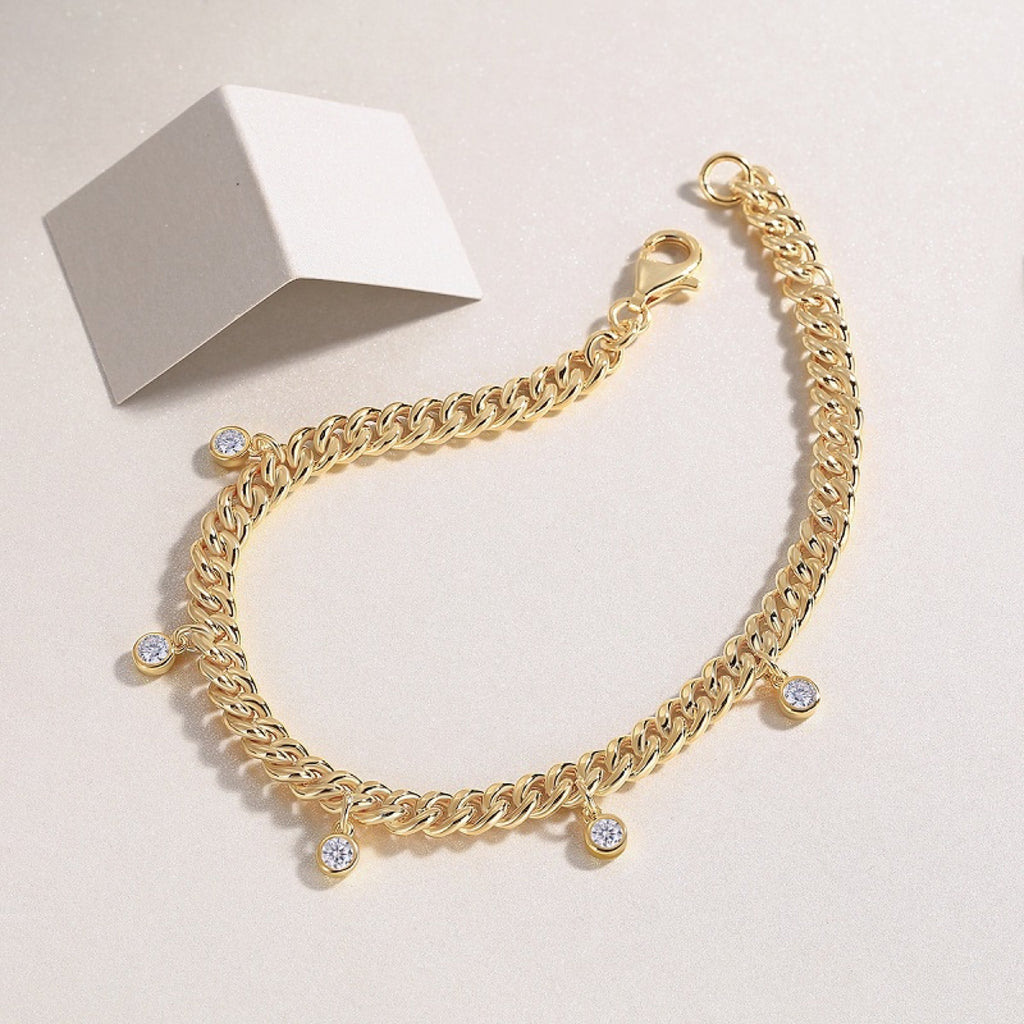 Montenero Moissanite Chain Bracelet in Gold-Tone Sterling Silver