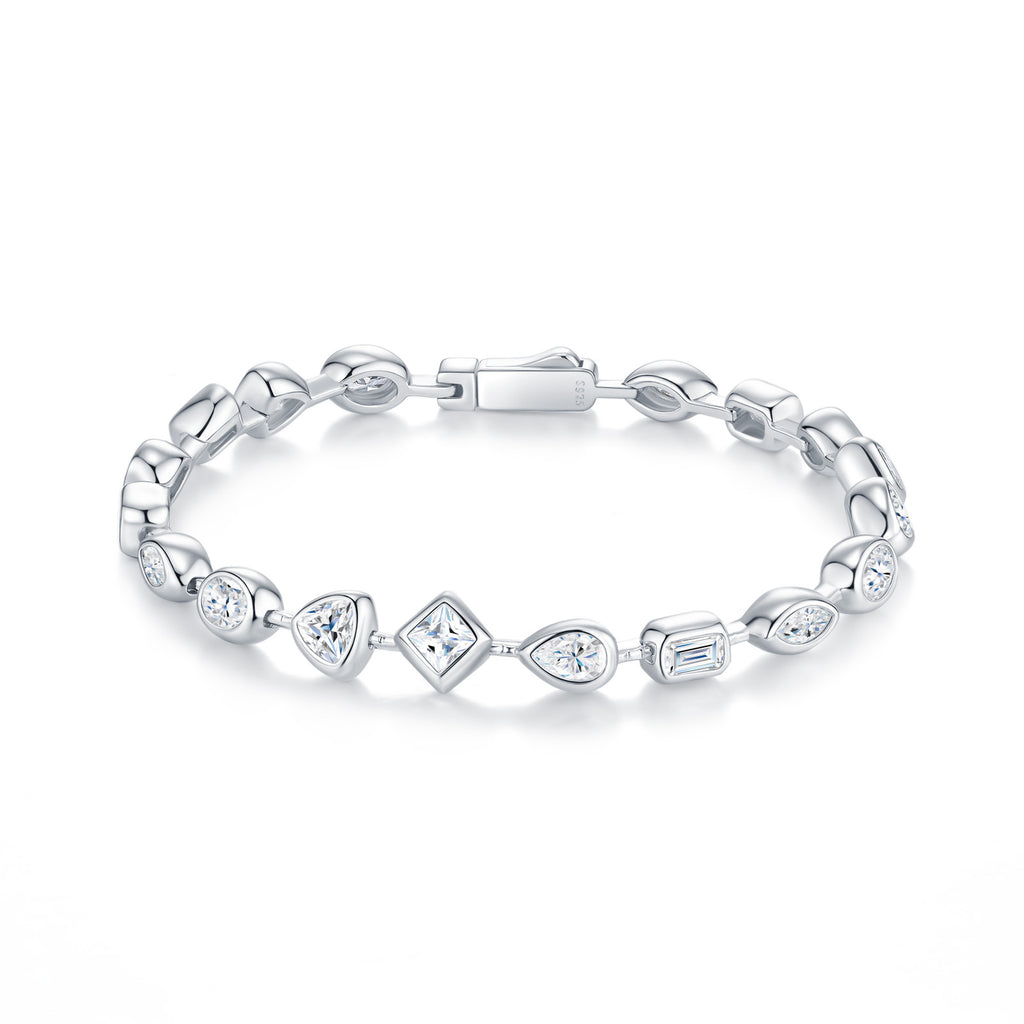 Rombi Moissanite Chain Bracelet in Sterling Silver