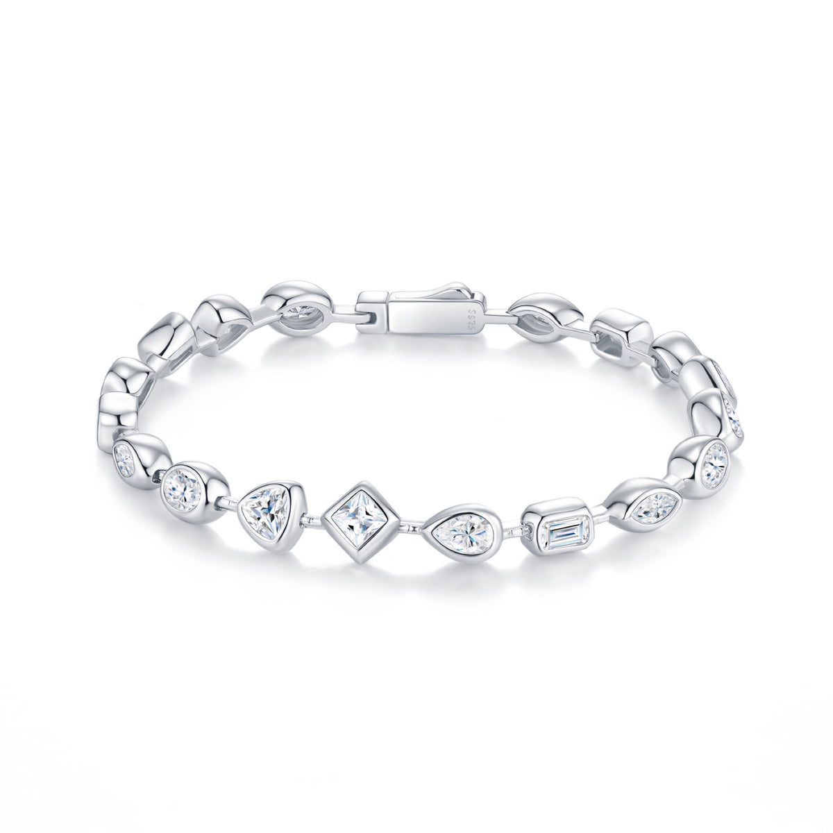 Rombi Moissanite Chain Bracelet in Sterling Silver