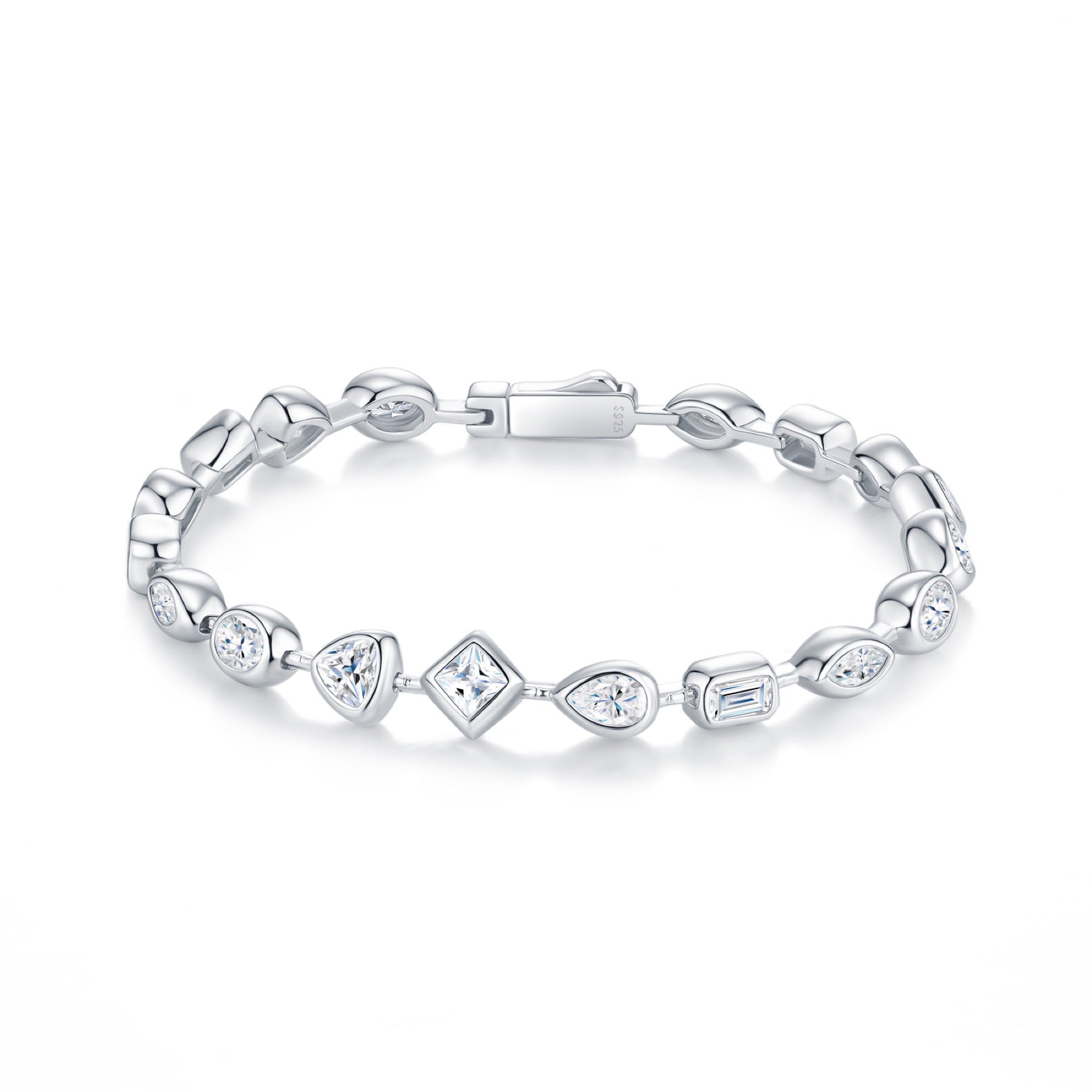 Rombi Moissanite Chain Bracelet in Sterling Silver