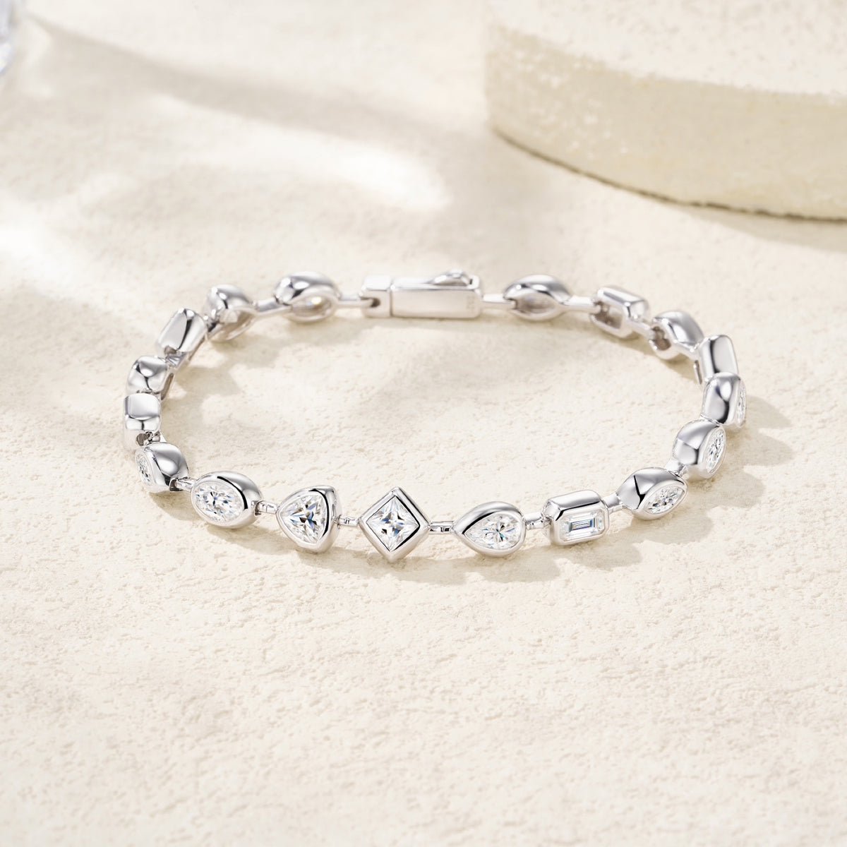 Rombi Moissanite Chain Bracelet in Sterling Silver