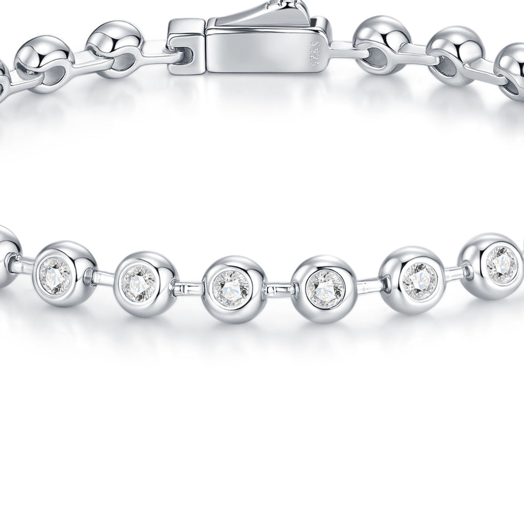Bezelina Moissanite Tennis Bracelet in Sterling Silver — detail