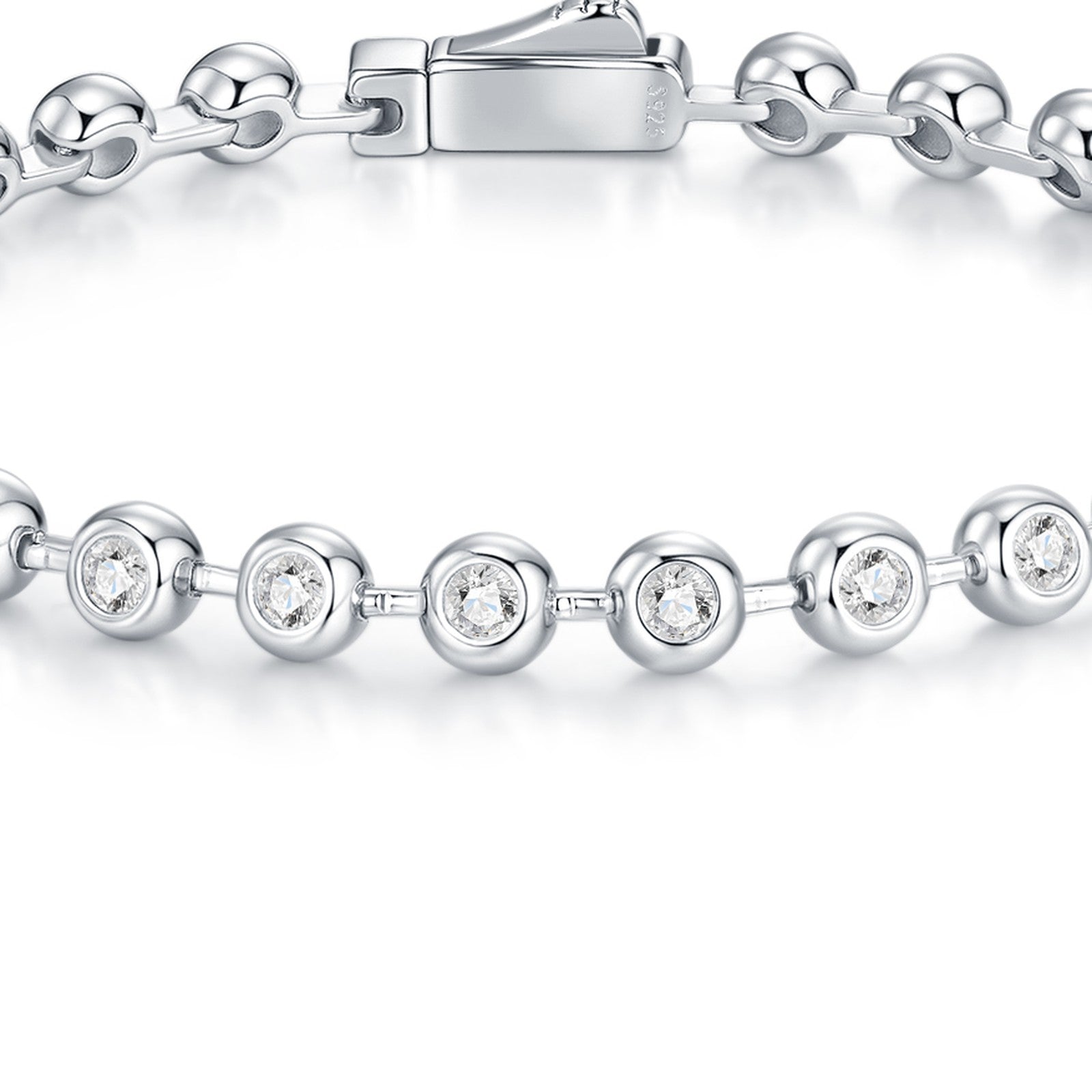 Bezelina Moissanite Tennis Bracelet in Sterling Silver — detail