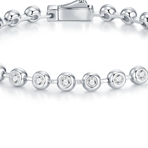 Bezelina Moissanite Tennis Bracelet in Sterling Silver — detail