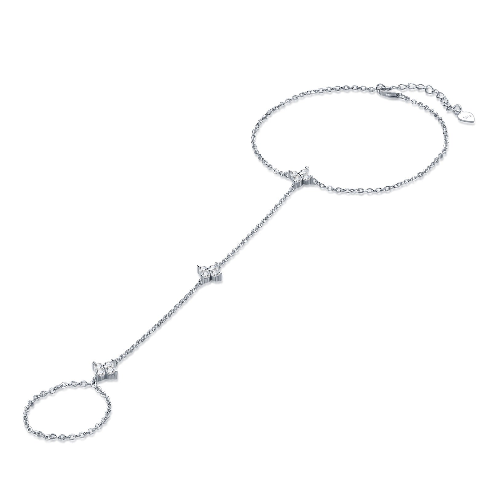 Schiava Moissanite Hand Chain Bracelet in Sterling Silver