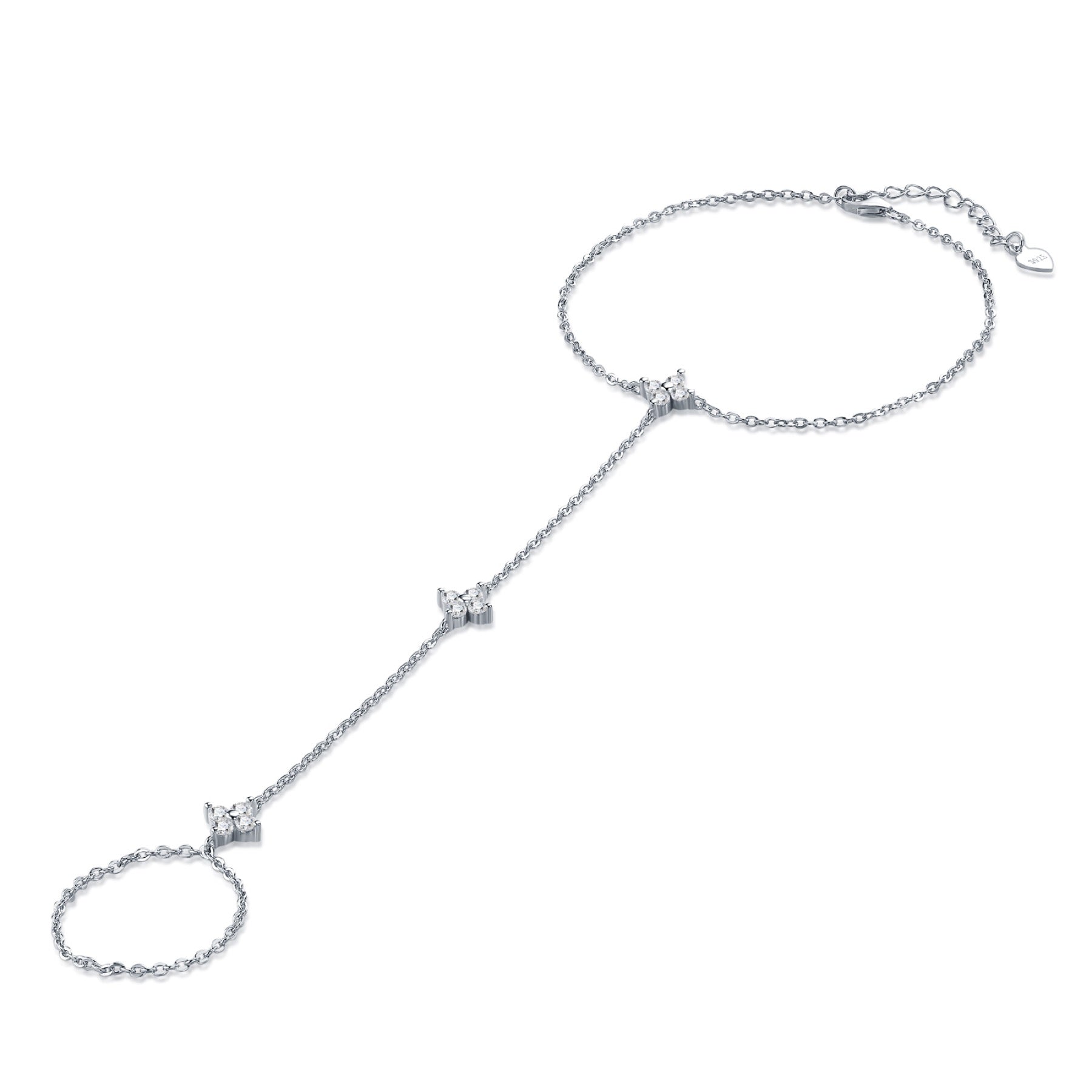 Schiava Moissanite Hand Chain Bracelet in Sterling Silver