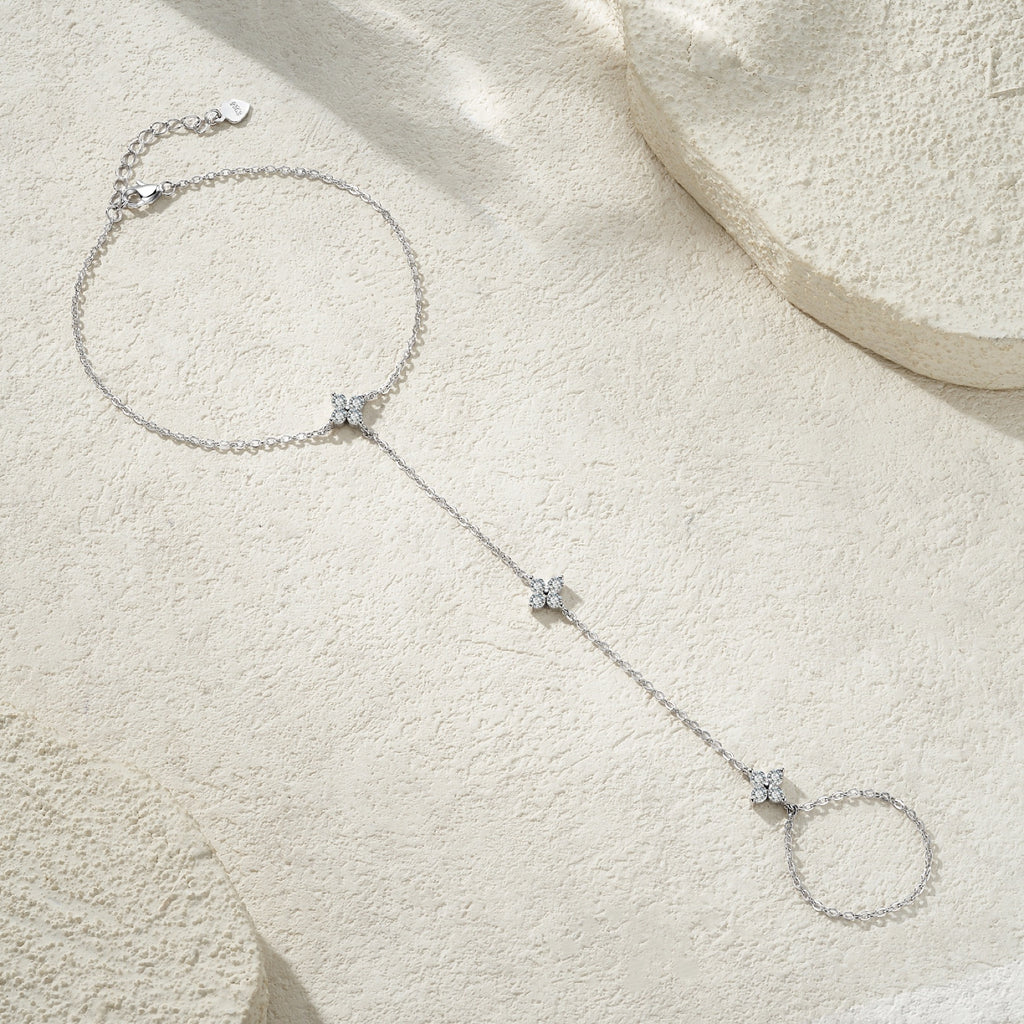 Schiava Moissanite Hand Chain Bracelet in Sterling Silver