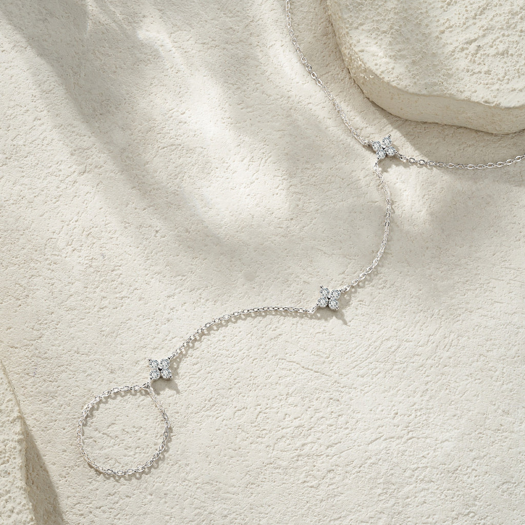 Schiava Moissanite Hand Chain Bracelet in Sterling Silver