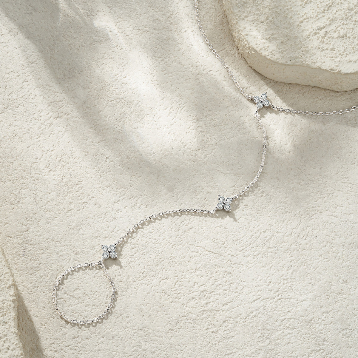 Schiava Moissanite Hand Chain Bracelet in Sterling Silver