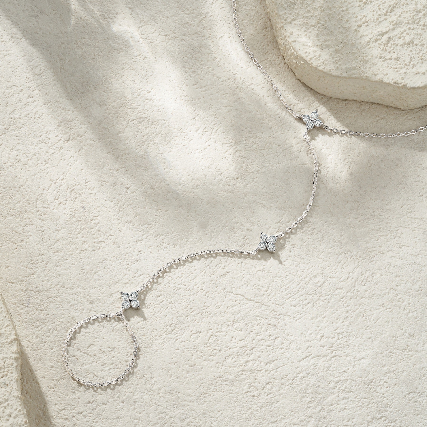 Schiava Moissanite Hand Chain Bracelet in Sterling Silver