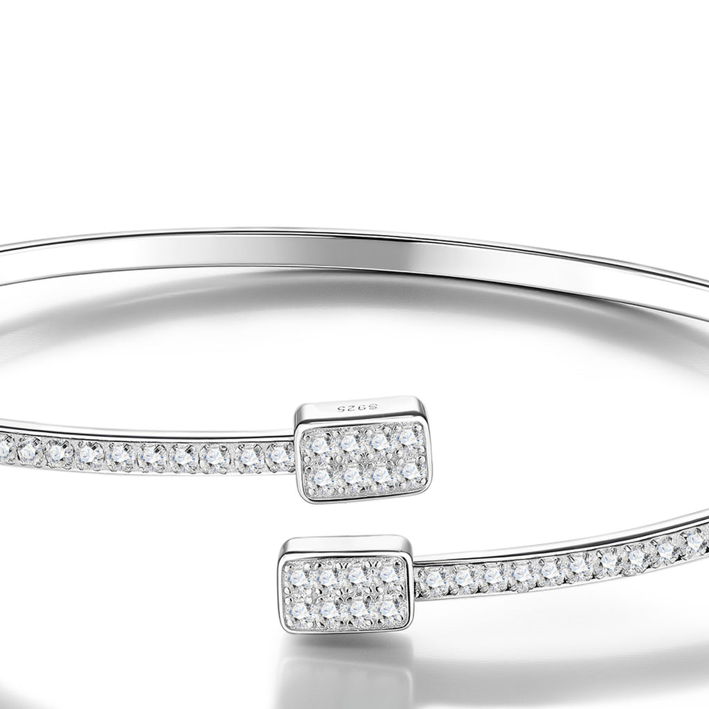 Quadrabypass Moissanite Cuff Bracelet in Sterling Silver — detail