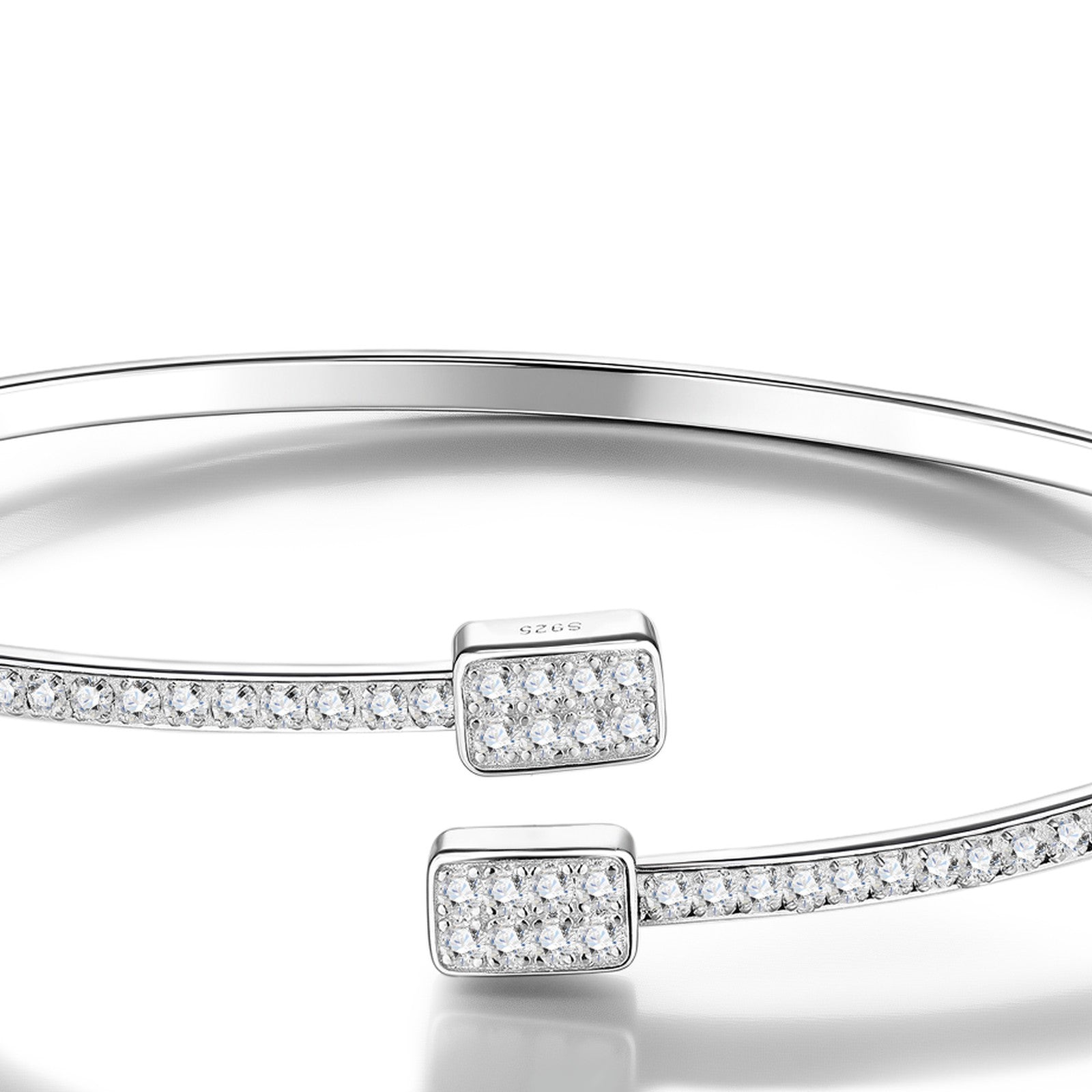 Quadrabypass Moissanite Cuff Bracelet in Sterling Silver — detail