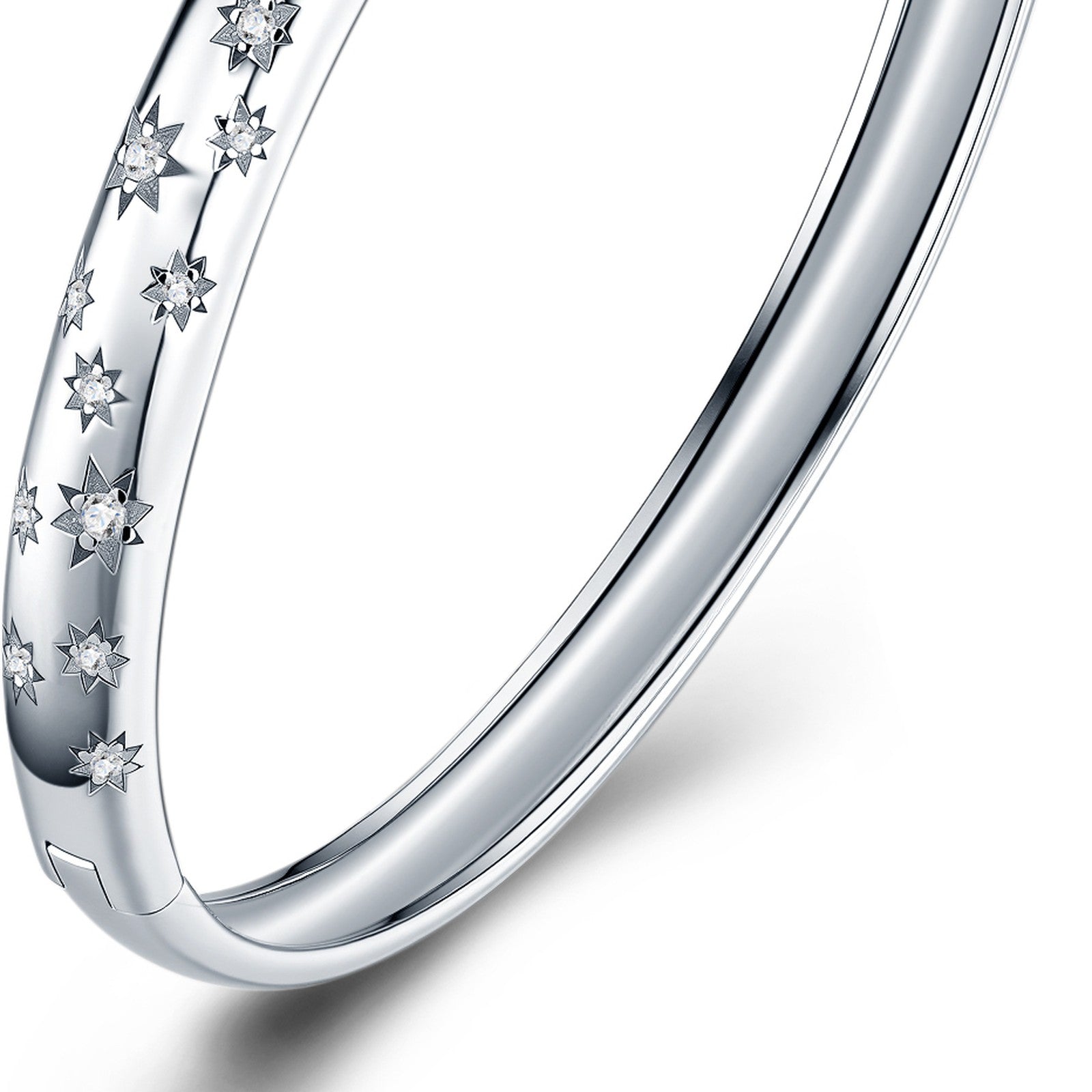 Costellata Moissanite Bangle Bracelet in Sterling Silver — detail