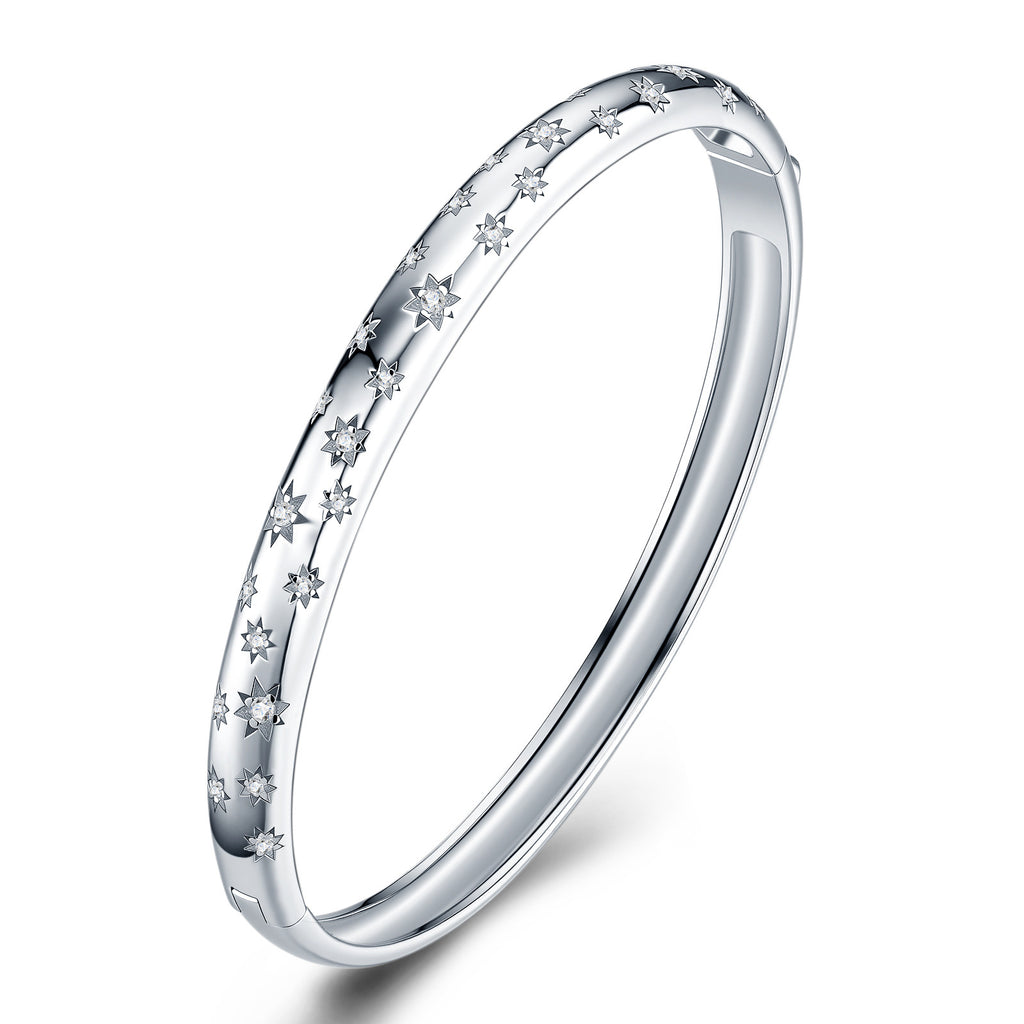 Costellata Moissanite Bangle Bracelet in Sterling Silver