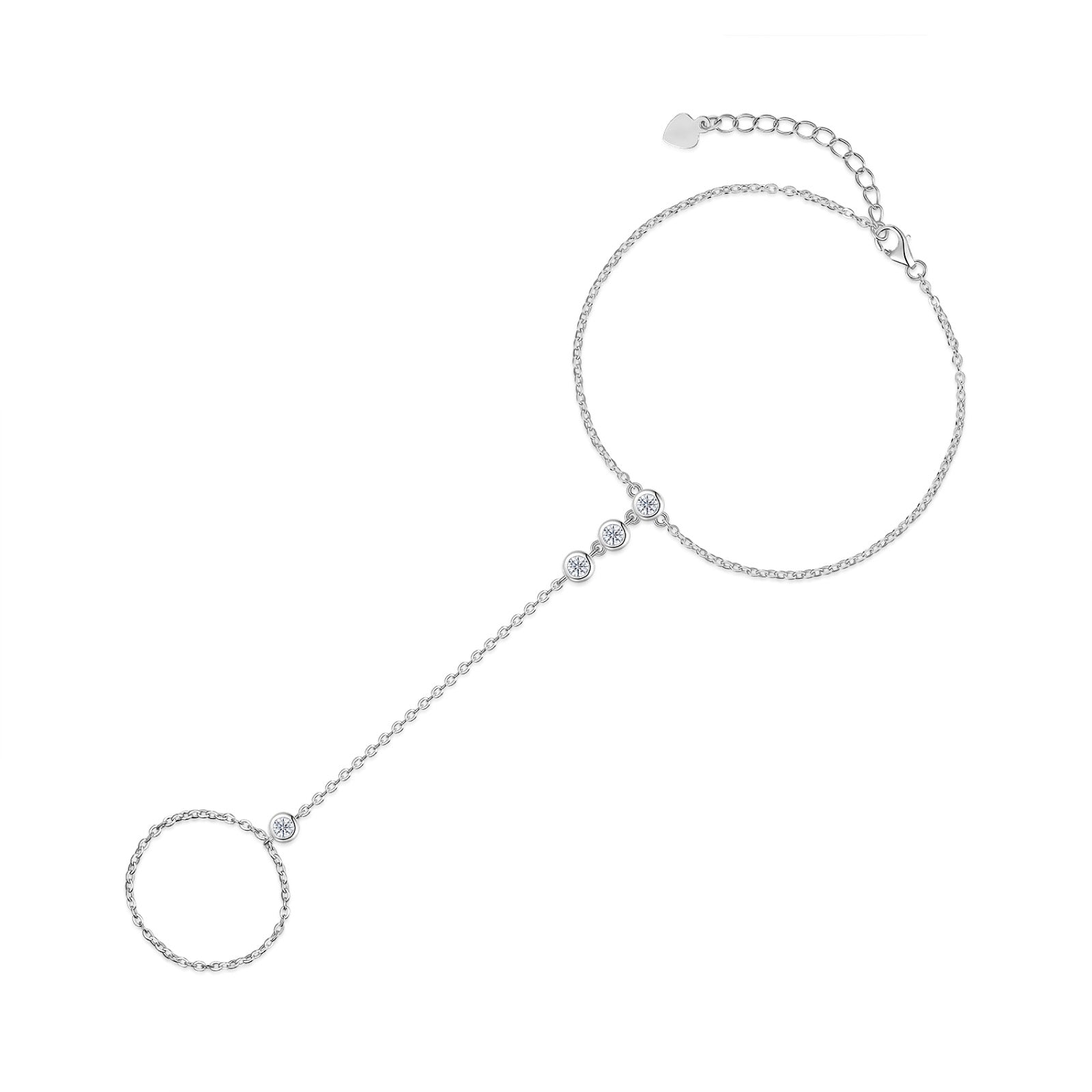Manina Moissanite Hand Chain Bracelet in Sterling Silver