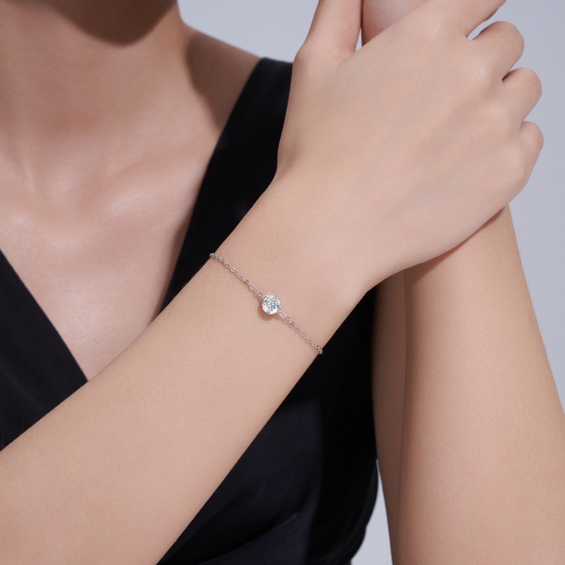 Puntolino Moissanite Chain Bracelet in Sterling Silver