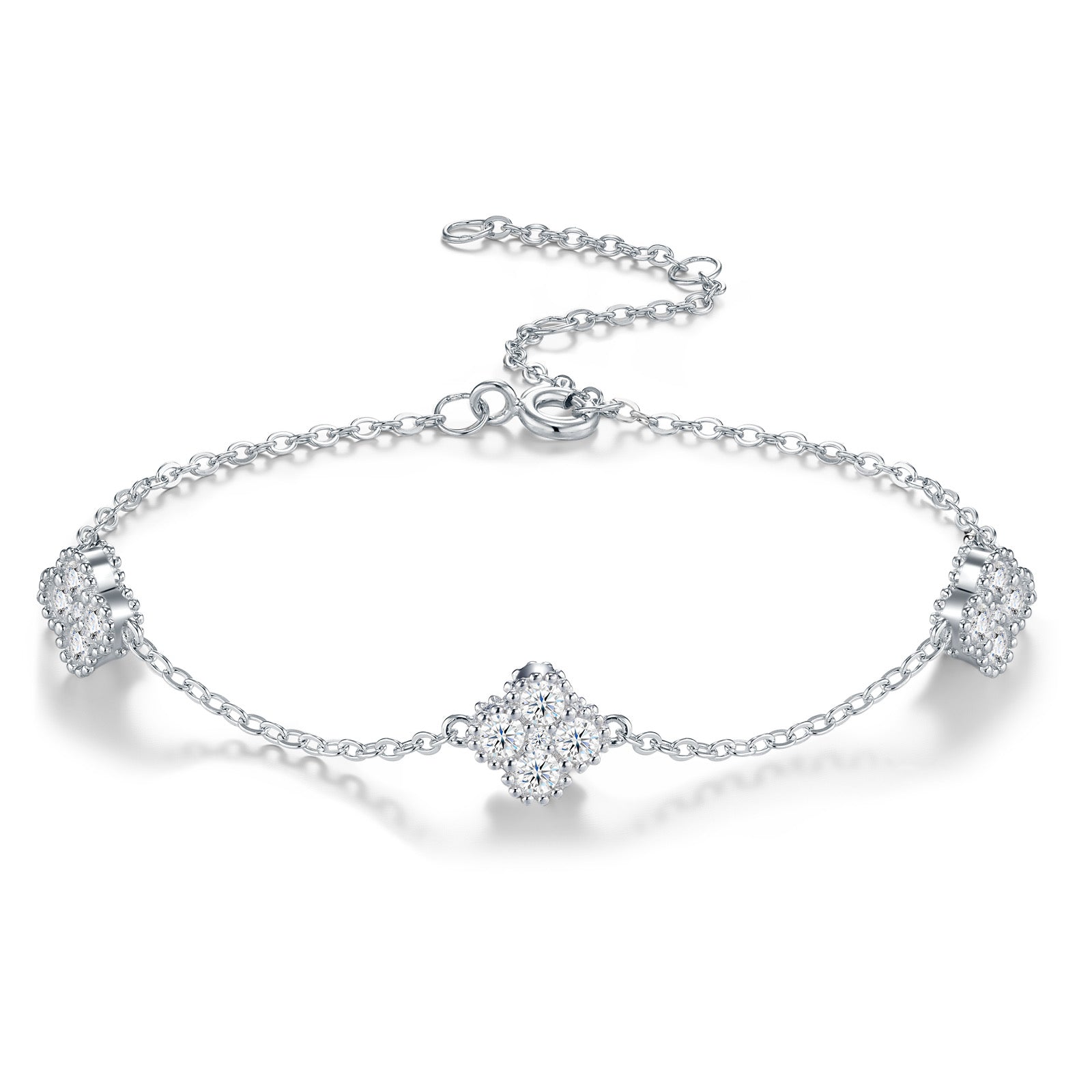Trifoglietto Moissanite Chain Bracelet in Sterling Silver