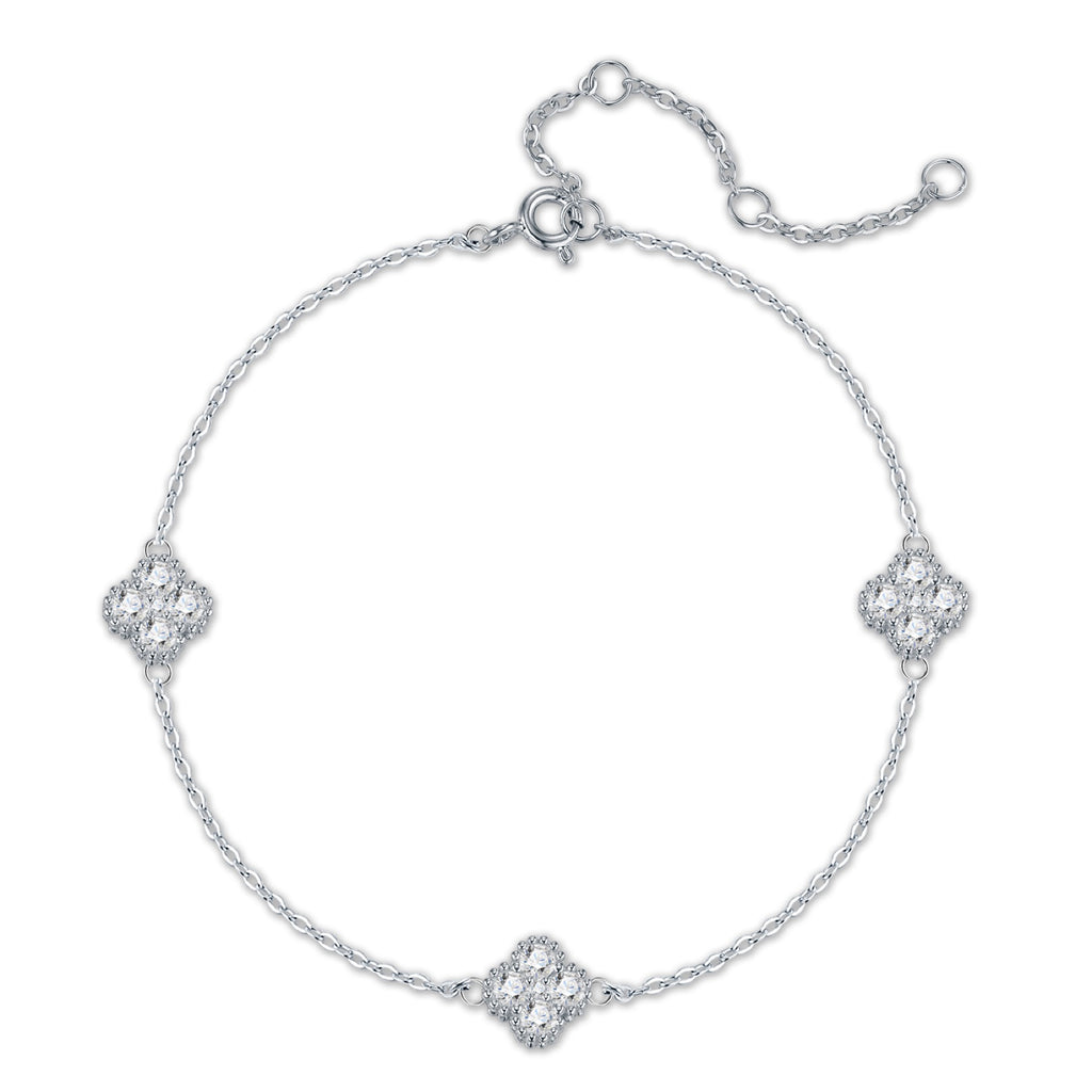 Trifoglietto Moissanite Chain Bracelet in Sterling Silver