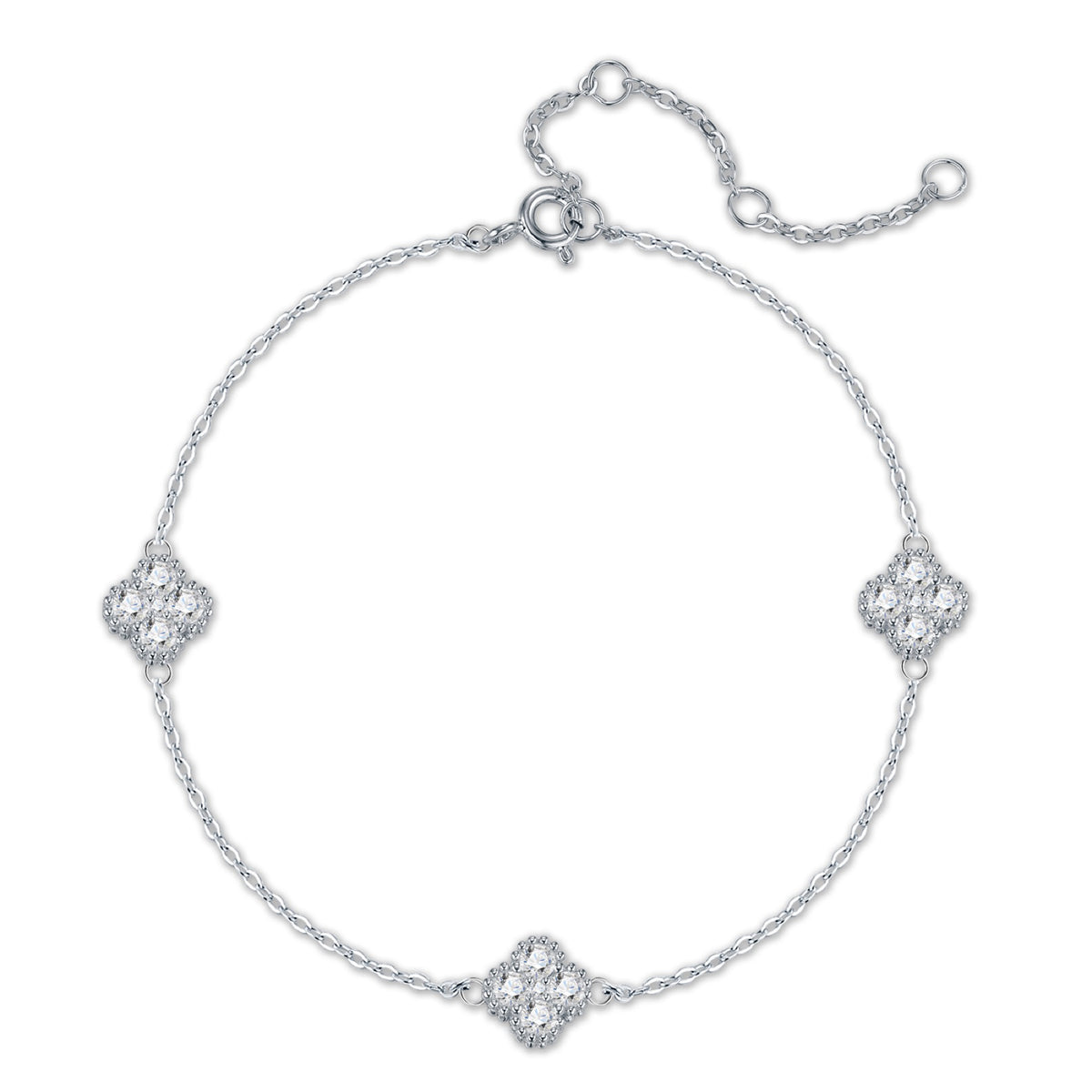 Trifoglietto Moissanite Chain Bracelet in Sterling Silver