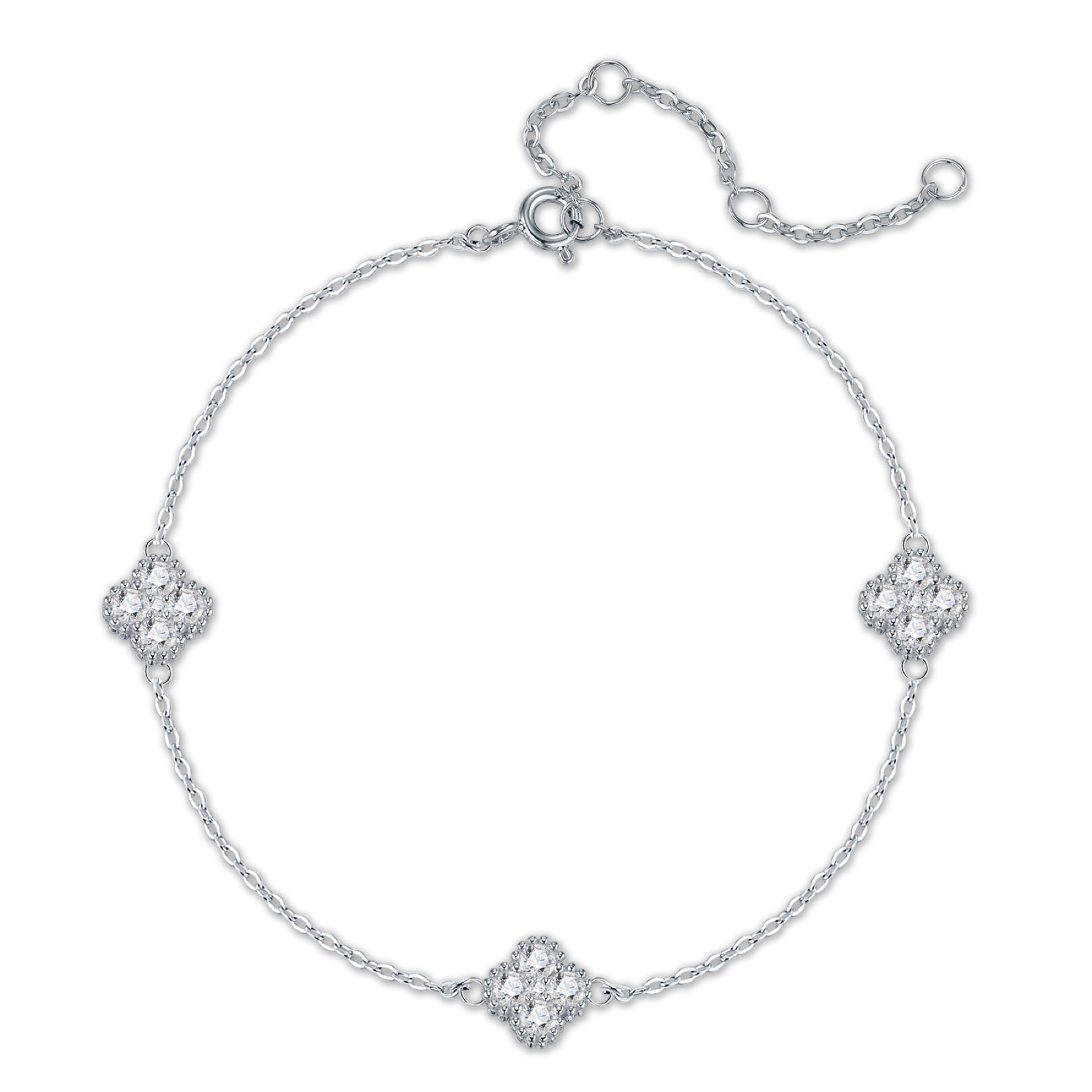 Trifoglietto Moissanite Chain Bracelet in Sterling Silver